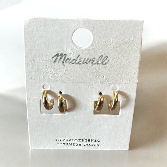 Madewell Gold Double Mini Hoop Earrings – Hypoallergenic Titanium Posts – NWT - Picture 2 of 4